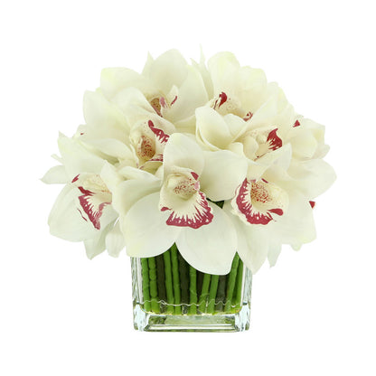 White Orchid Flowers Glass Vase