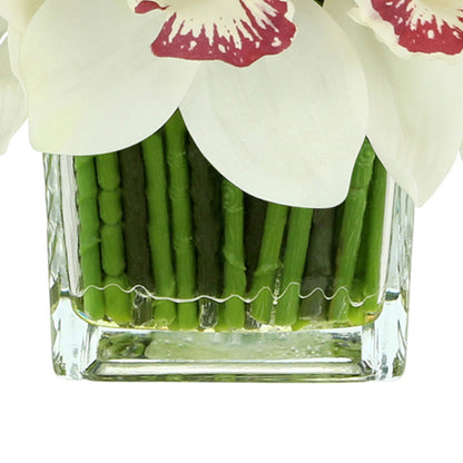 White Orchid Flowers Glass Vase