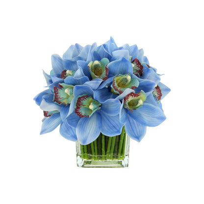 Blue Orchid Flowers Glass Vase