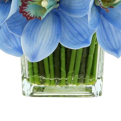 Blue Orchid Flowers Glass Vase