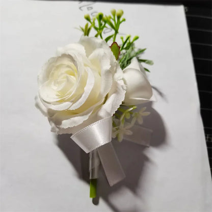 Beige Artificial Rose Wedding Boutonniere