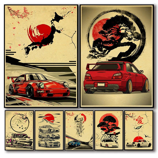 Vintage JDM Samurai Car Poster