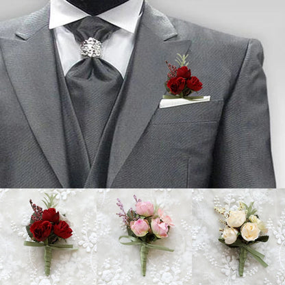 Silk Rose Wedding Boutonniere Pin