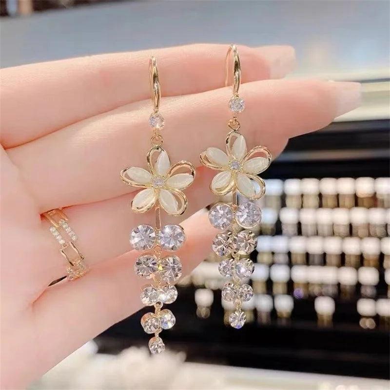 Crystal Flower Dangle Earrings