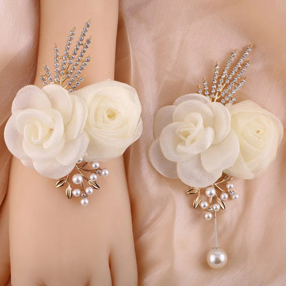 Ivory Crystal Rose Wedding Corsage