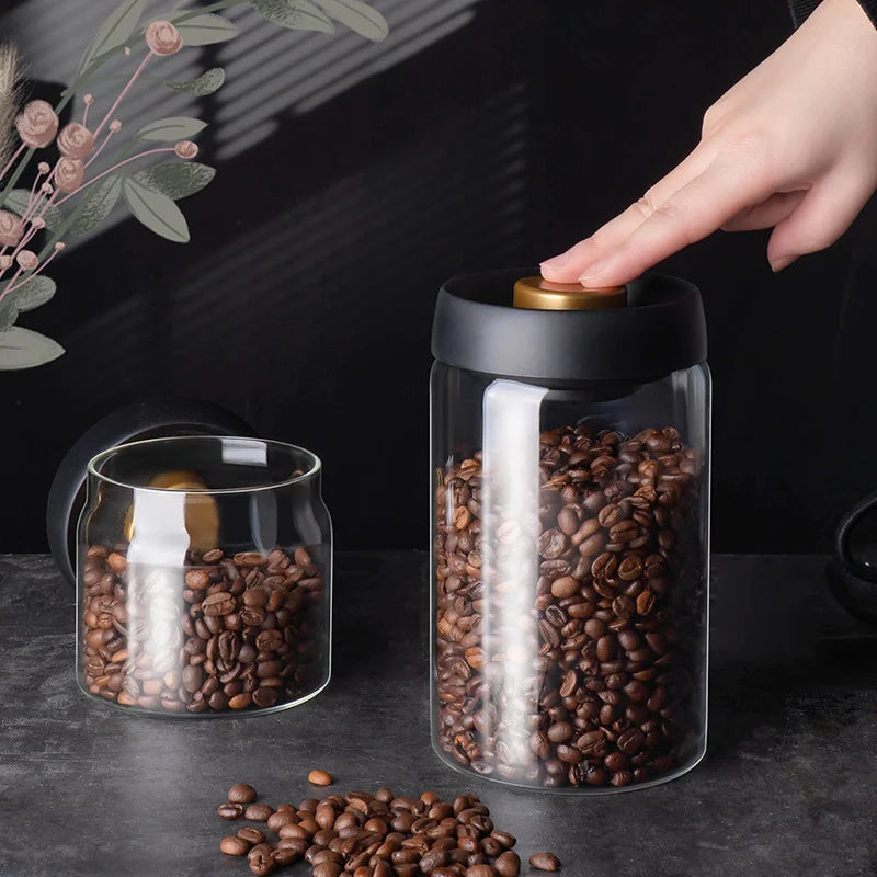 Vacuum-Sealed Glass Canister for Coffee Beans and Food Storage