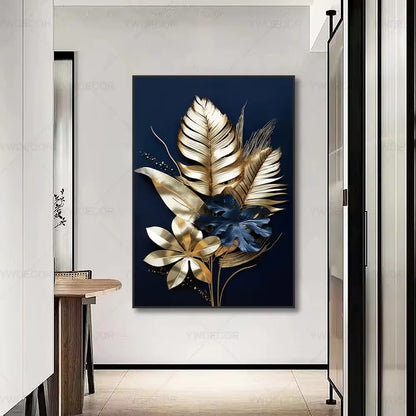 Luxury Black Gold Leaves Canvas