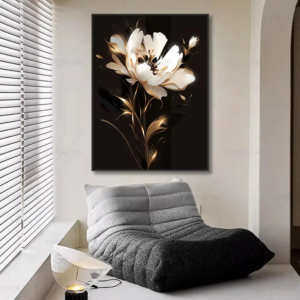 Luxury Black Gold Leaves Canvas