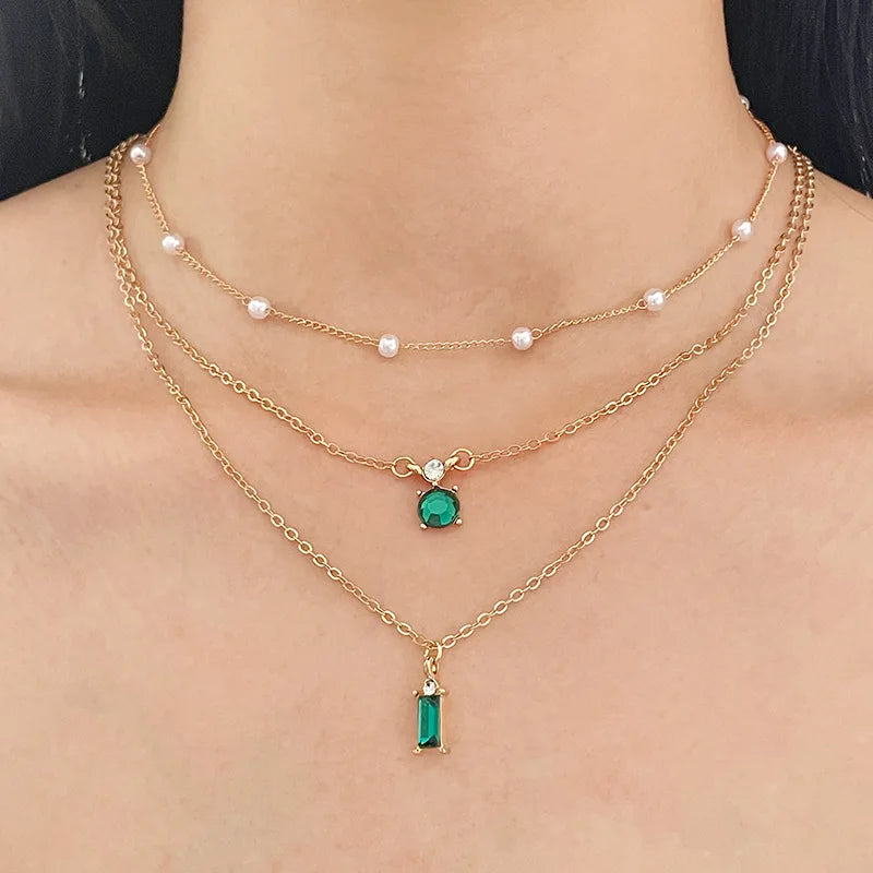 Stacked Emerald Green Necklace