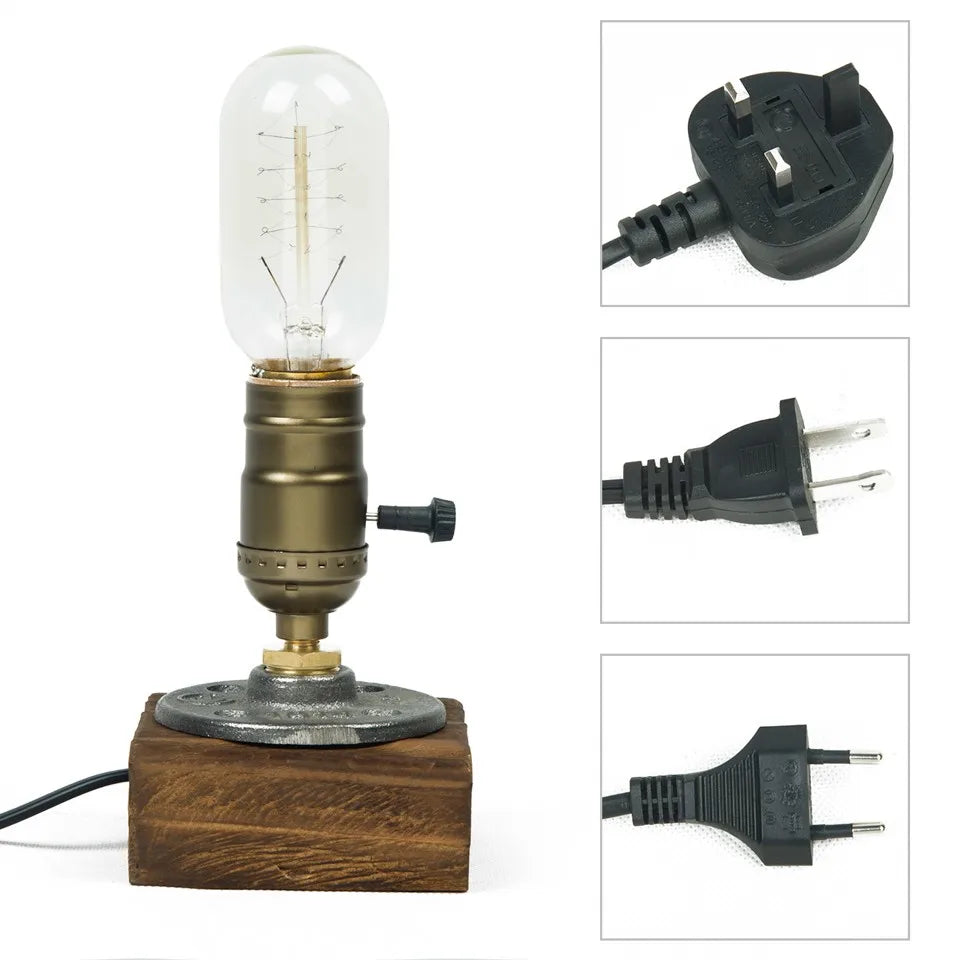 Industrial LED Wood Desk Lamp