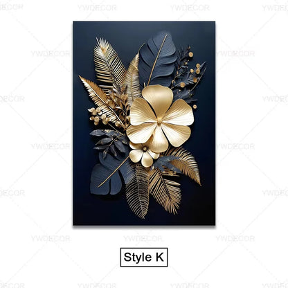 Luxury Black Gold Leaves Canvas