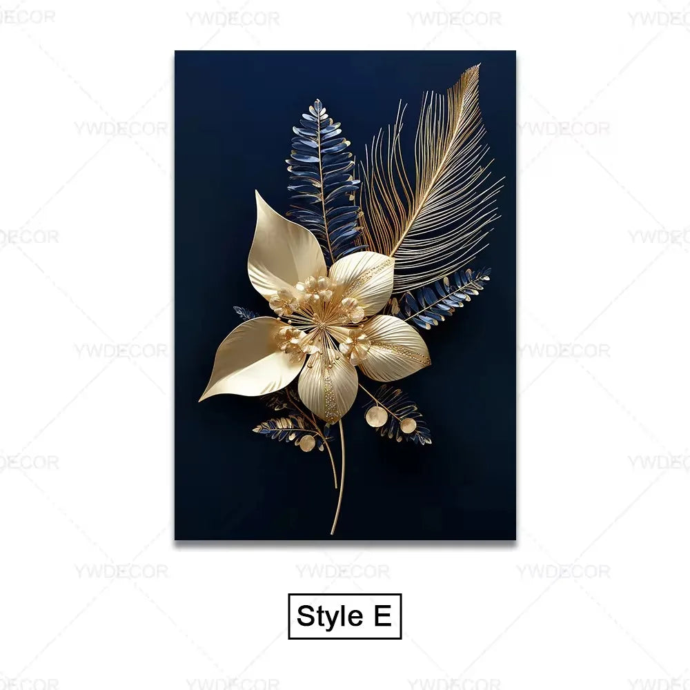 Luxury Black Gold Leaves Canvas