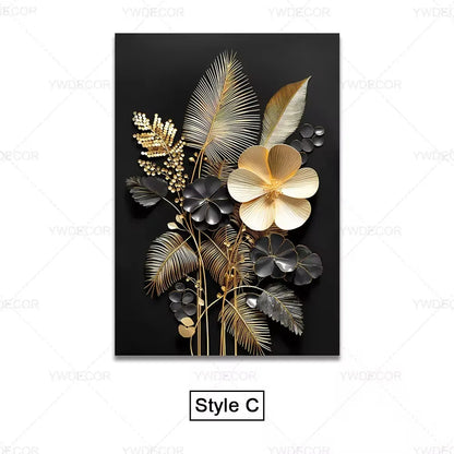 Luxury Black Gold Leaves Canvas