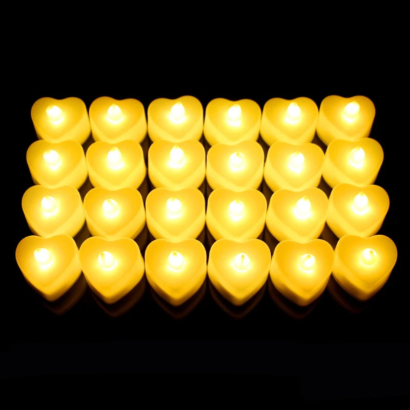 Pack of 12 LED Heart Tealights