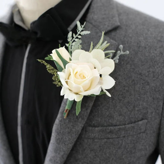 Beige Artificial Rose Wedding Boutonniere