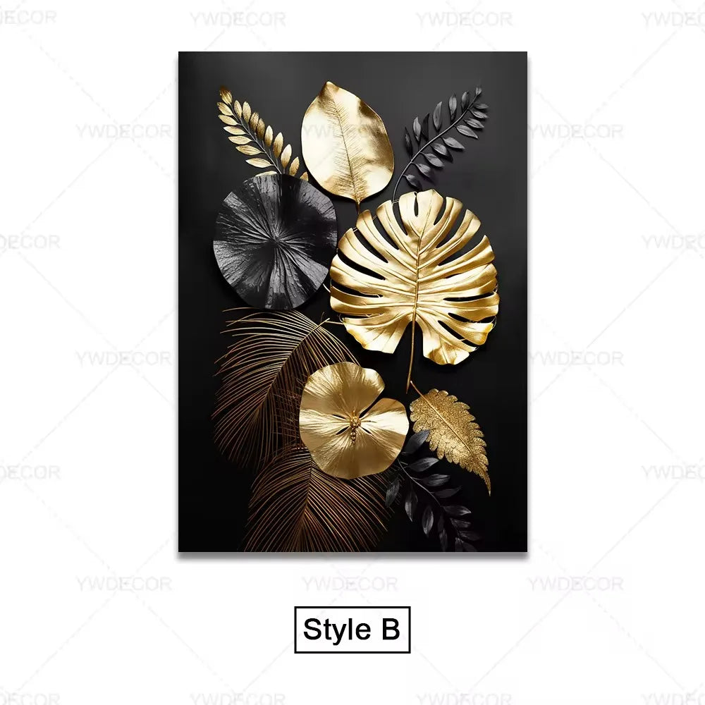 Luxury Black Gold Leaves Canvas