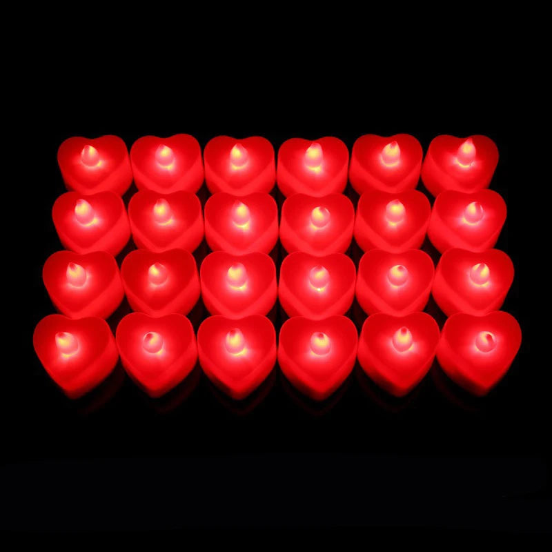 Pack of 12 LED Heart Tealights