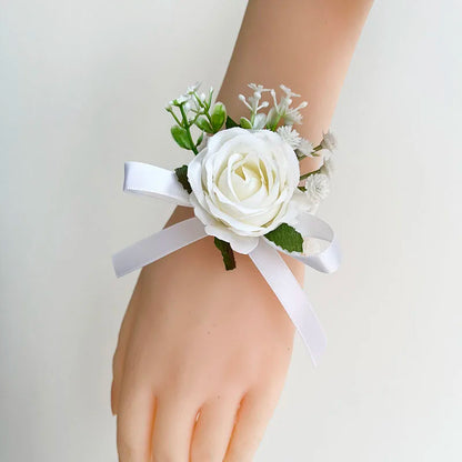 Silk Rose Bridesmaid Corsage Bracelet