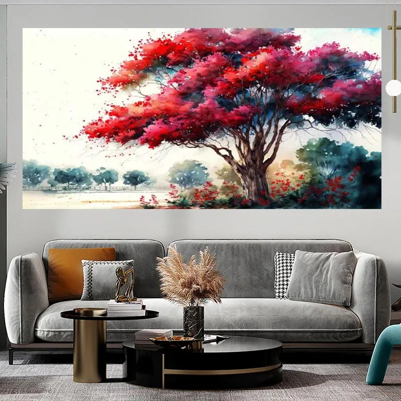 Modern Red Tree Canvas Art