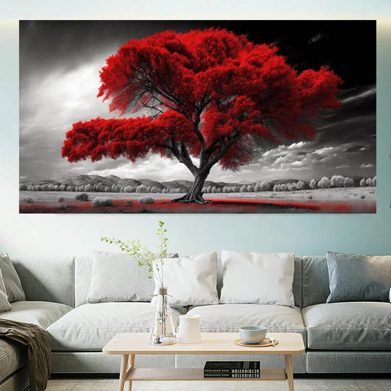 Modern Red Tree Canvas Art