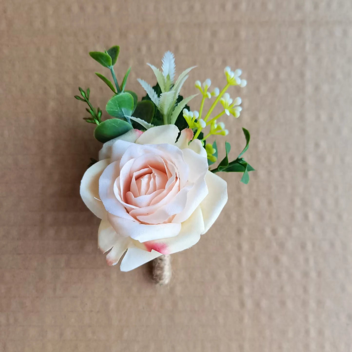 Beige Artificial Rose Wedding Boutonniere