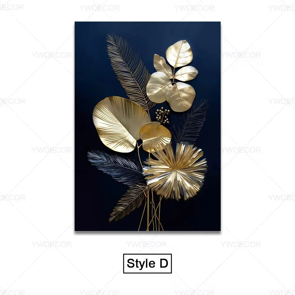 Luxury Black Gold Leaves Canvas