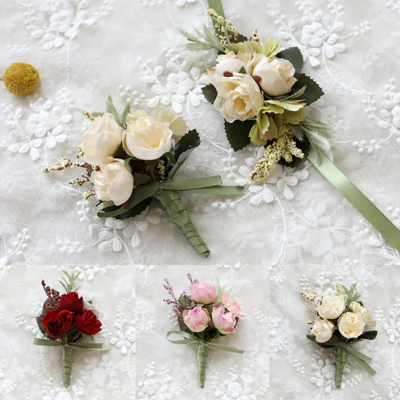 Silk Rose Wedding Boutonniere Pin