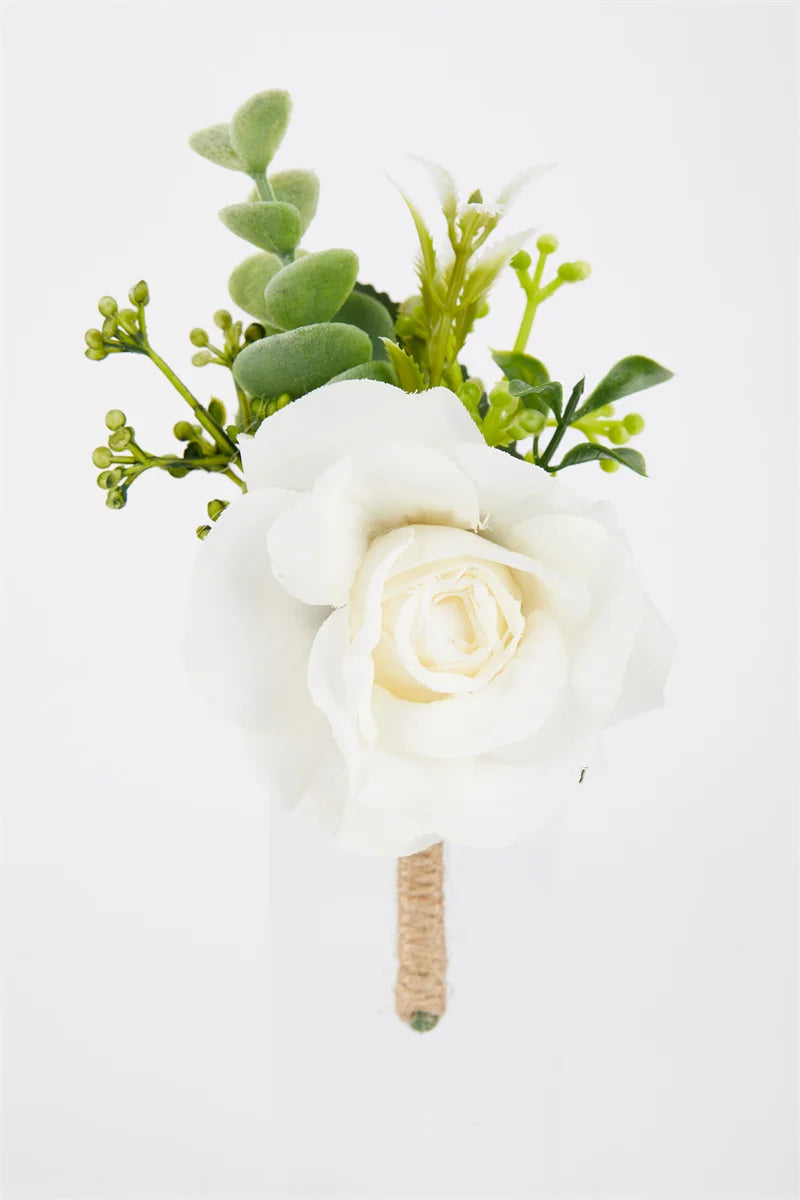 Beige Artificial Rose Wedding Boutonniere