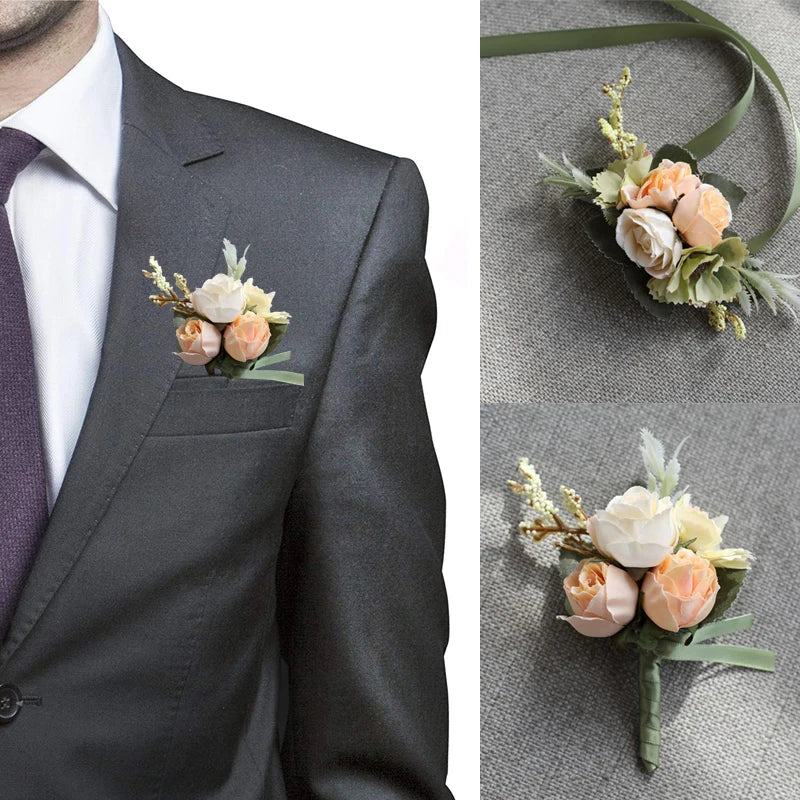 Silk Rose Wedding Boutonniere Pin