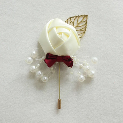 Silk Rose Groom Boutonniere Pin