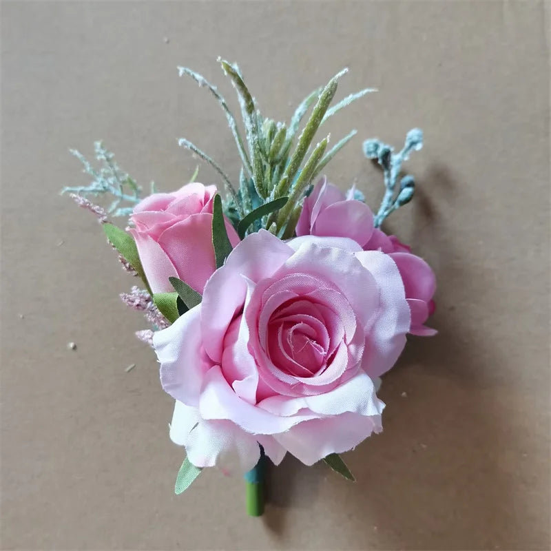 Beige Artificial Rose Wedding Boutonniere