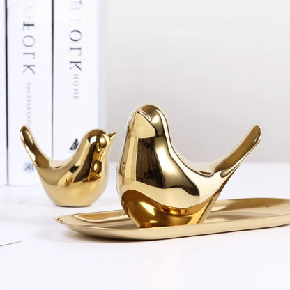 Nordic Ceramic Gold Bird Figurine