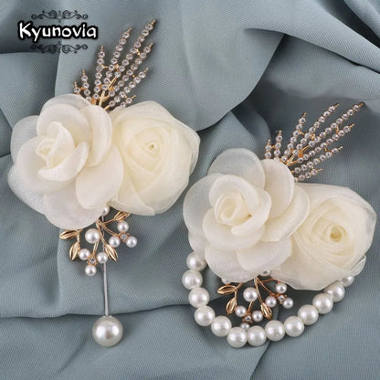 Ivory Crystal Rose Wedding Corsage