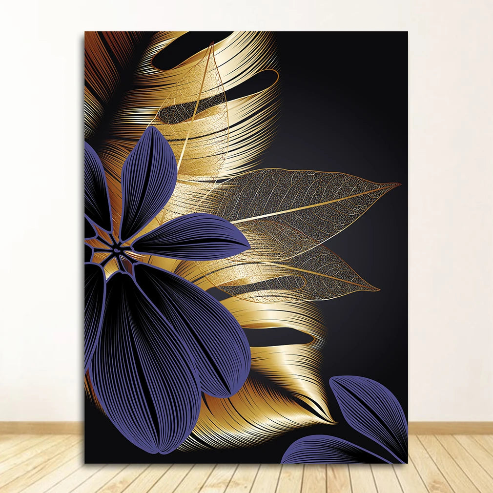 Black Gold Leaf Canvas Art