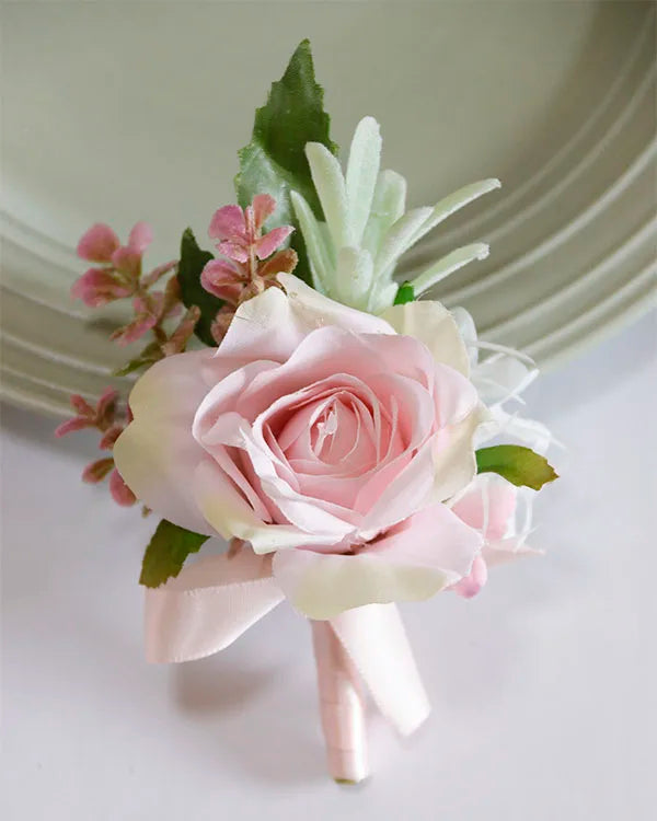 Beige Artificial Rose Wedding Boutonniere