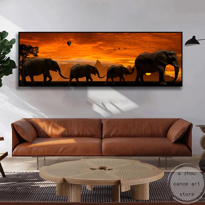 Retro Elephant Family Desert Canvas