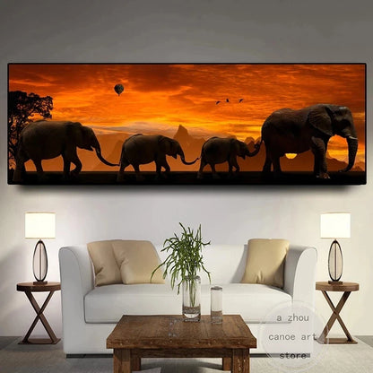 Retro Elephant Family Desert Canvas