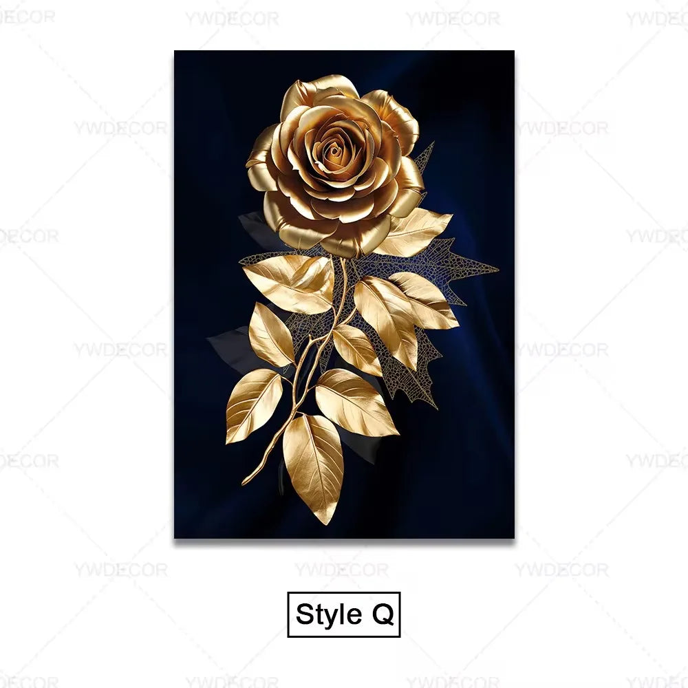 Luxury Black Gold Leaves Canvas