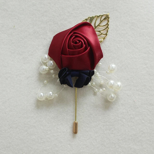 Silk Rose Groom Boutonniere Pin