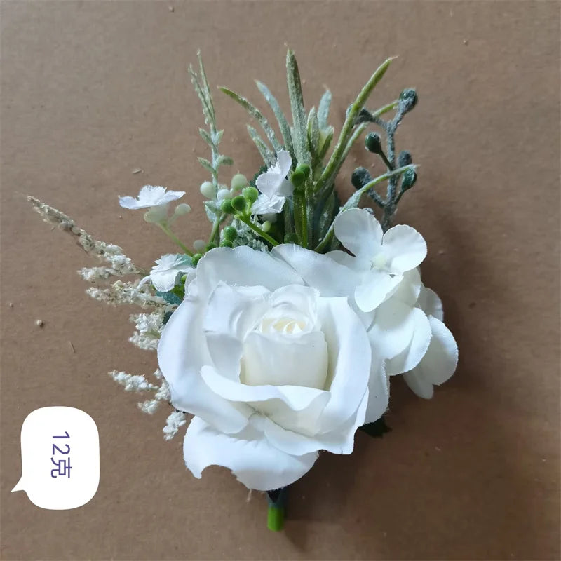 Beige Artificial Rose Wedding Boutonniere