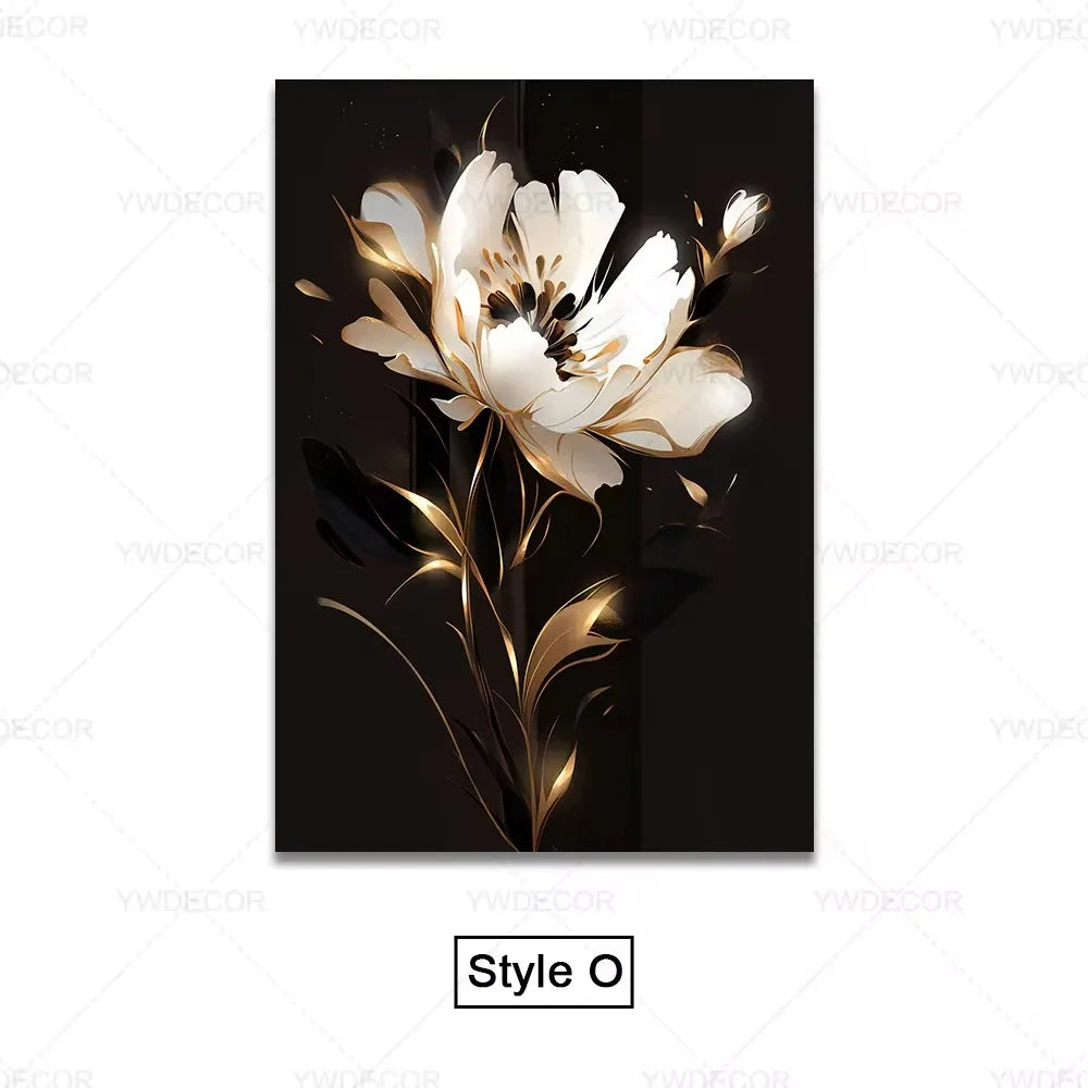 Luxury Black Gold Leaves Canvas