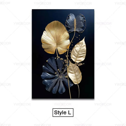 Luxury Black Gold Leaves Canvas