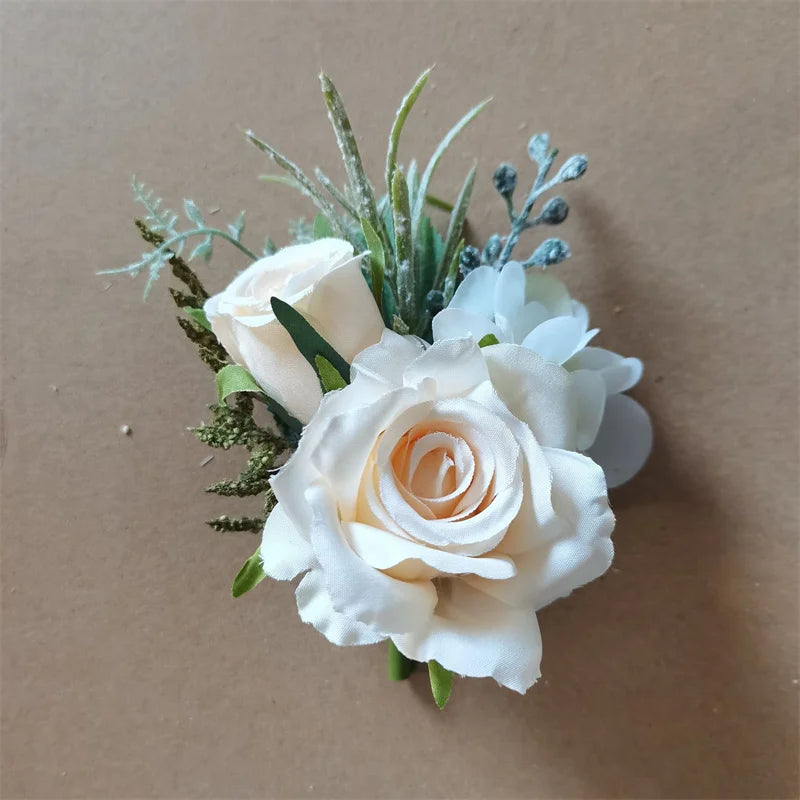 Beige Artificial Rose Wedding Boutonniere