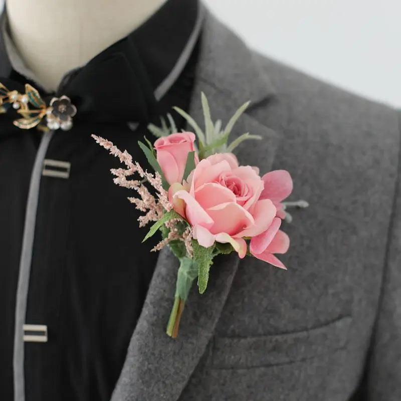 Beige Artificial Rose Wedding Boutonniere