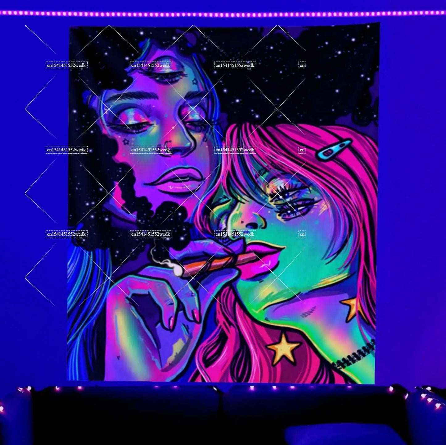 Trippy Blacklight Smoking Tapestry