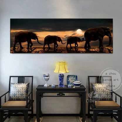 Retro Elephant Family Desert Canvas