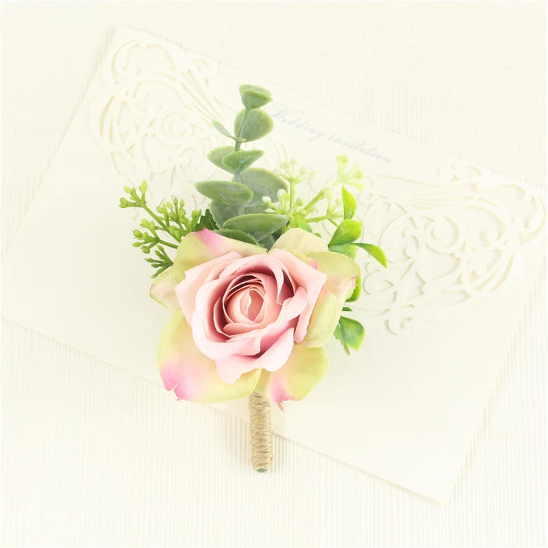 Beige Artificial Rose Wedding Boutonniere