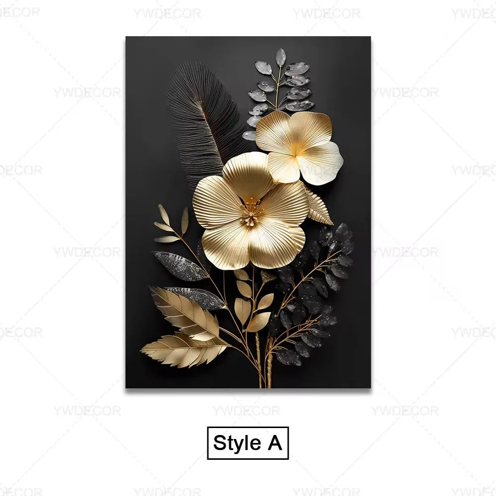 Luxury Black Gold Leaves Canvas