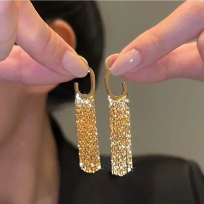 Gold Geometric Oval Zircon Earrings