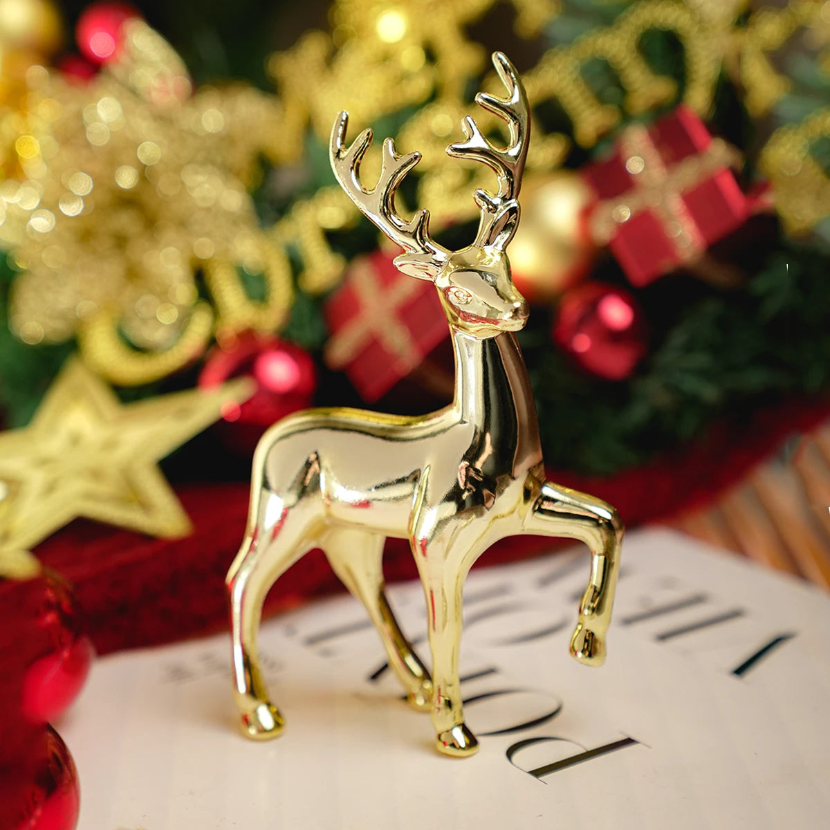 Golden Deer Reindeer Sculpture Ornament